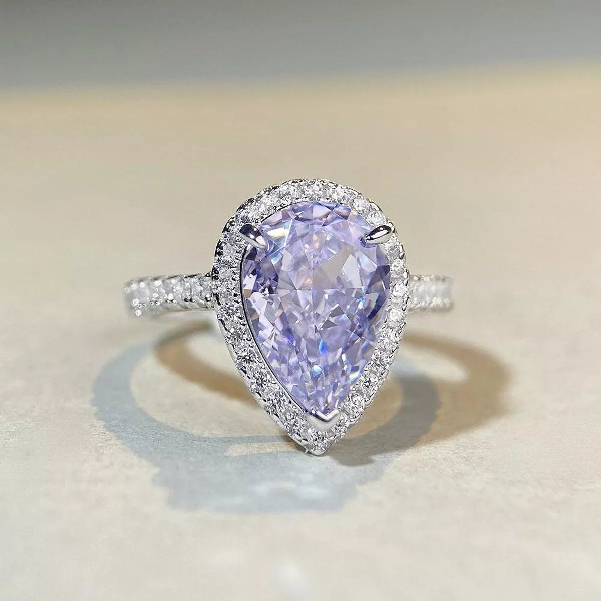 Sterling Silver Zircon Teardrop Ring in Pink Purple - women's ring