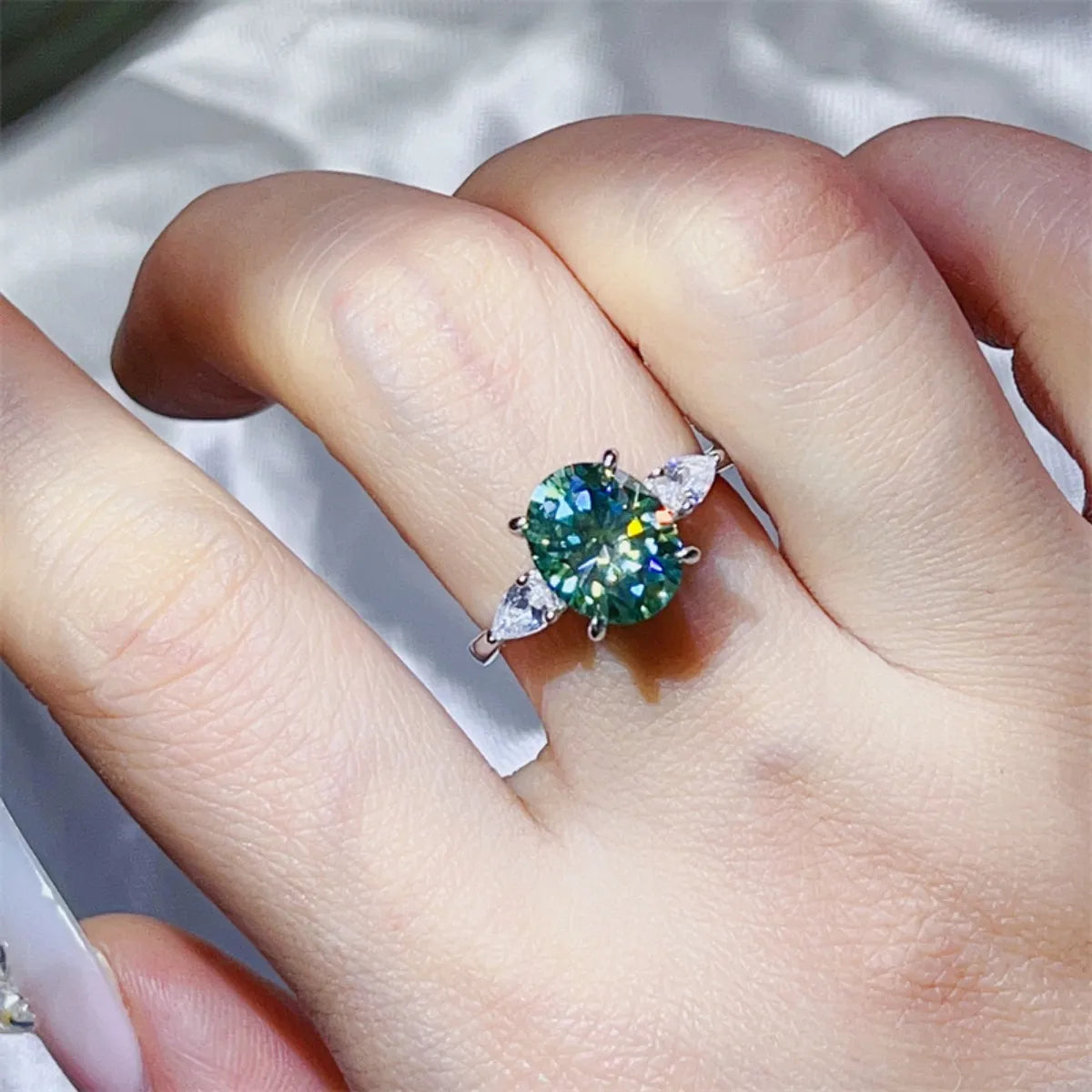 3 Carat Moissanite Sterling Silver Ring in Lime - women's ring