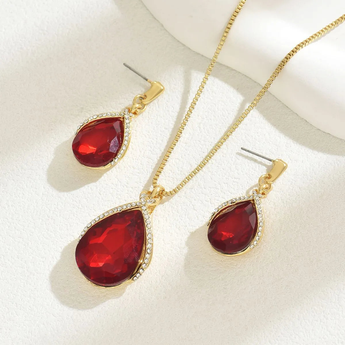 18K Gold-Plated Rhinestone Teardrop Necklace and Earrings Set - alternate necklace view