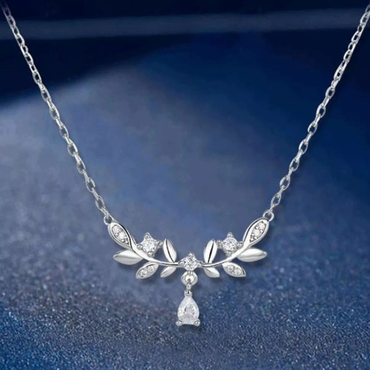 Sterling Silver Zircon Flower Necklace - alternate necklace view