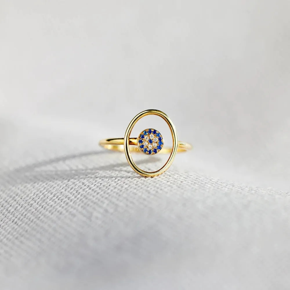 Sterling Silver Evil Eye Ring in Gold - women's ring