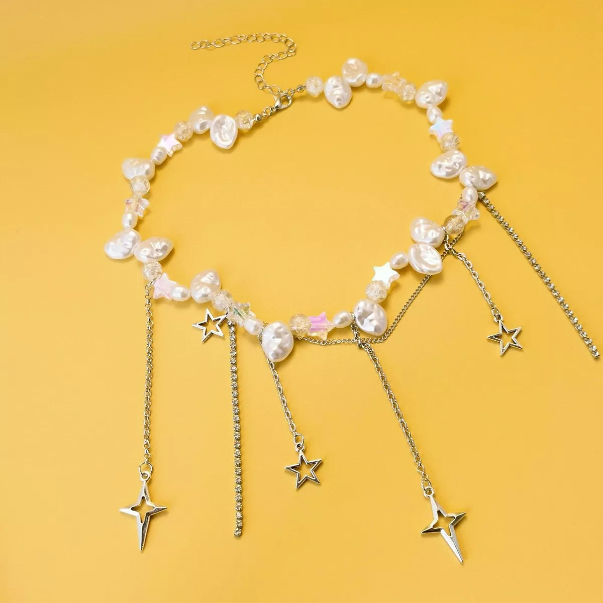 Bohemian Irregular Pearl Star Tassel Choker Necklace - alternate necklace view