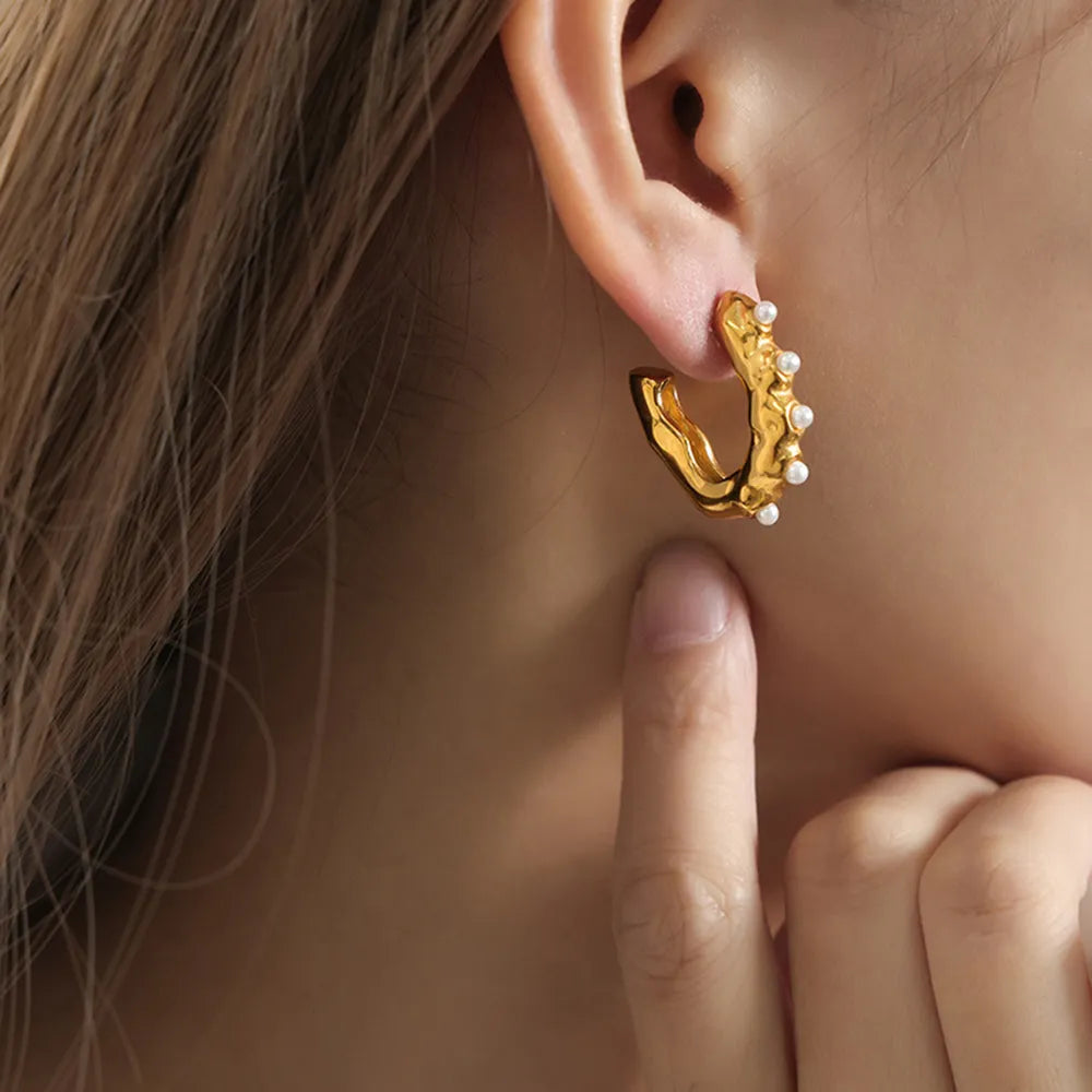 Synthetic Pearl 18K Gold-Plated Earrings - alternate earring view