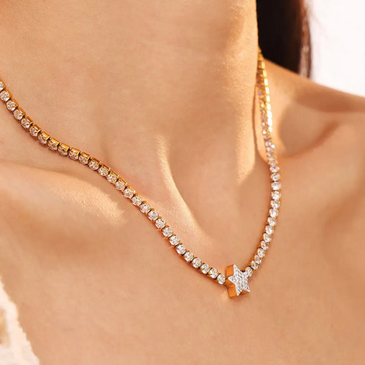 Titanium Steel Zircon Star Necklace - alternate necklace view