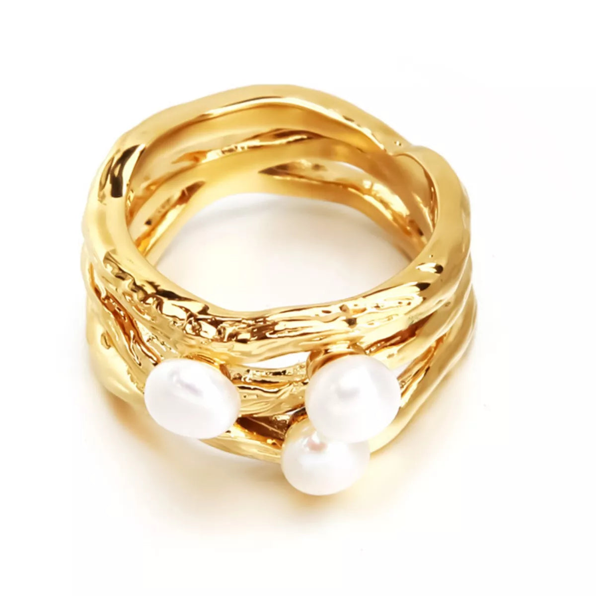 Synthetic Pearl 18K Gold-Plated Copper Ring in Gold - women's ring