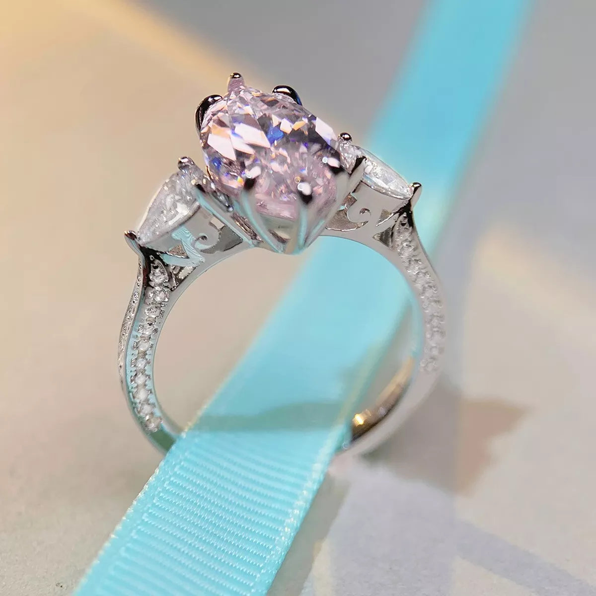 Sterling Silver Geometric Ring in Pink - women's ring