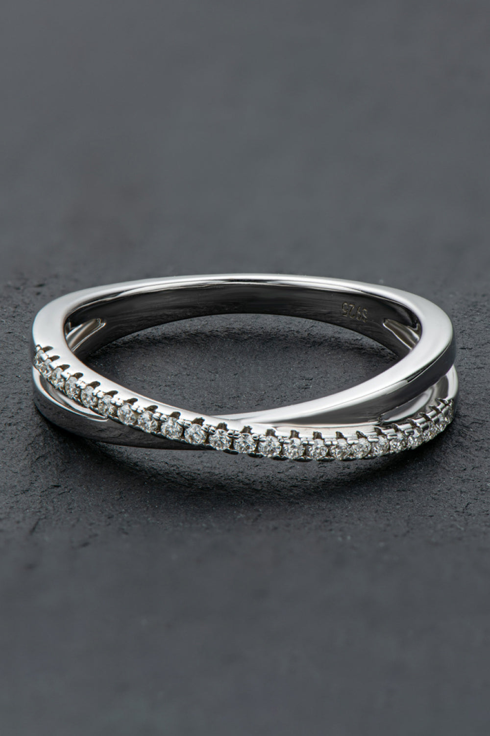 Sterling Silver Crisscross Moissanite Ring in Silver - women's ring