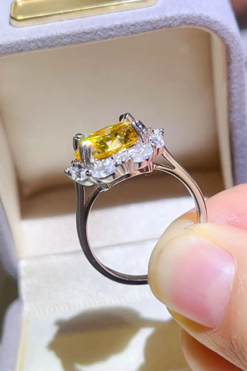 5 Carat Moissanite Sterling Silver Ring in Yellow - women's ring