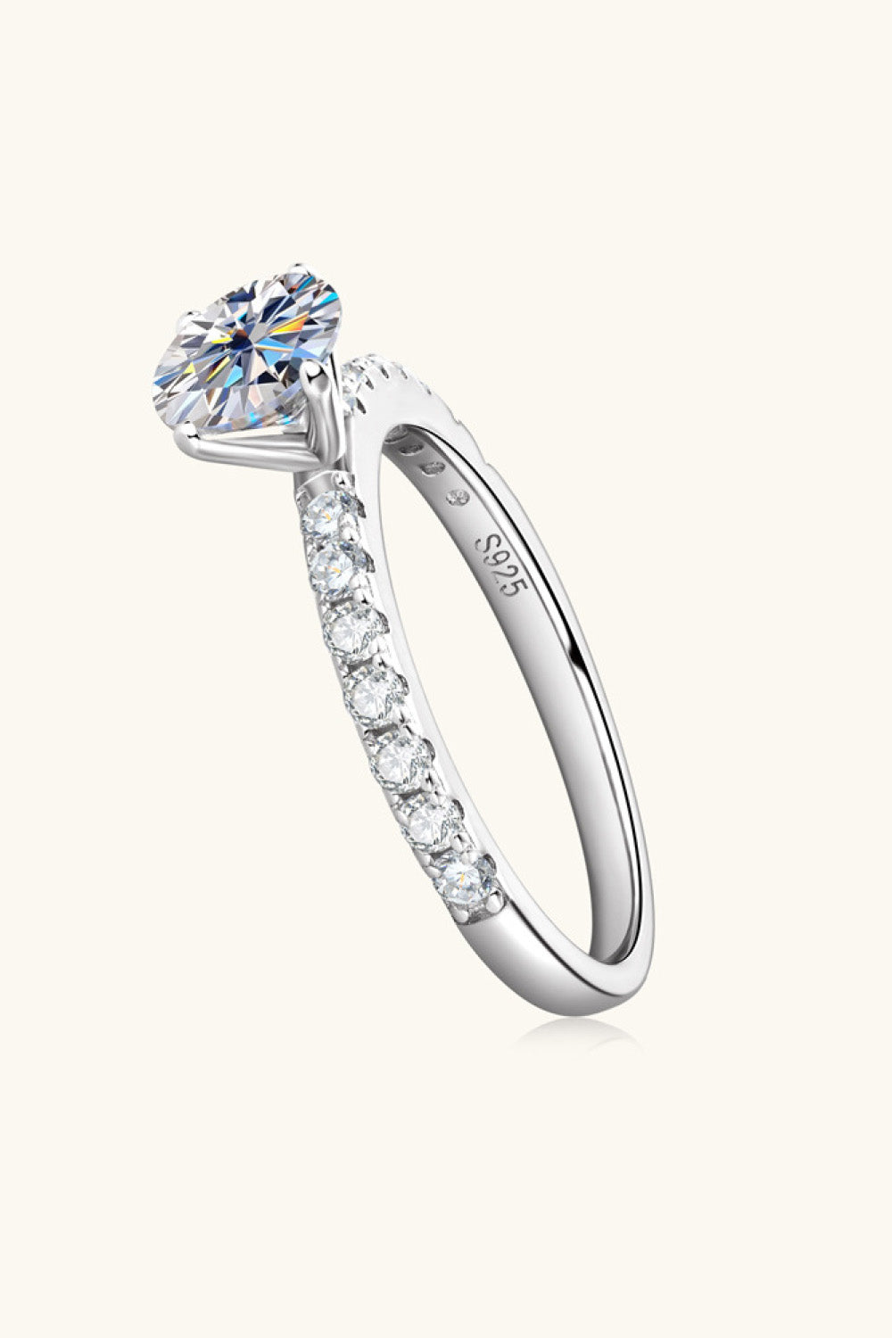 Moissanite Platinum-Plated Side Stone Ring in Silver - women's side-stone ring