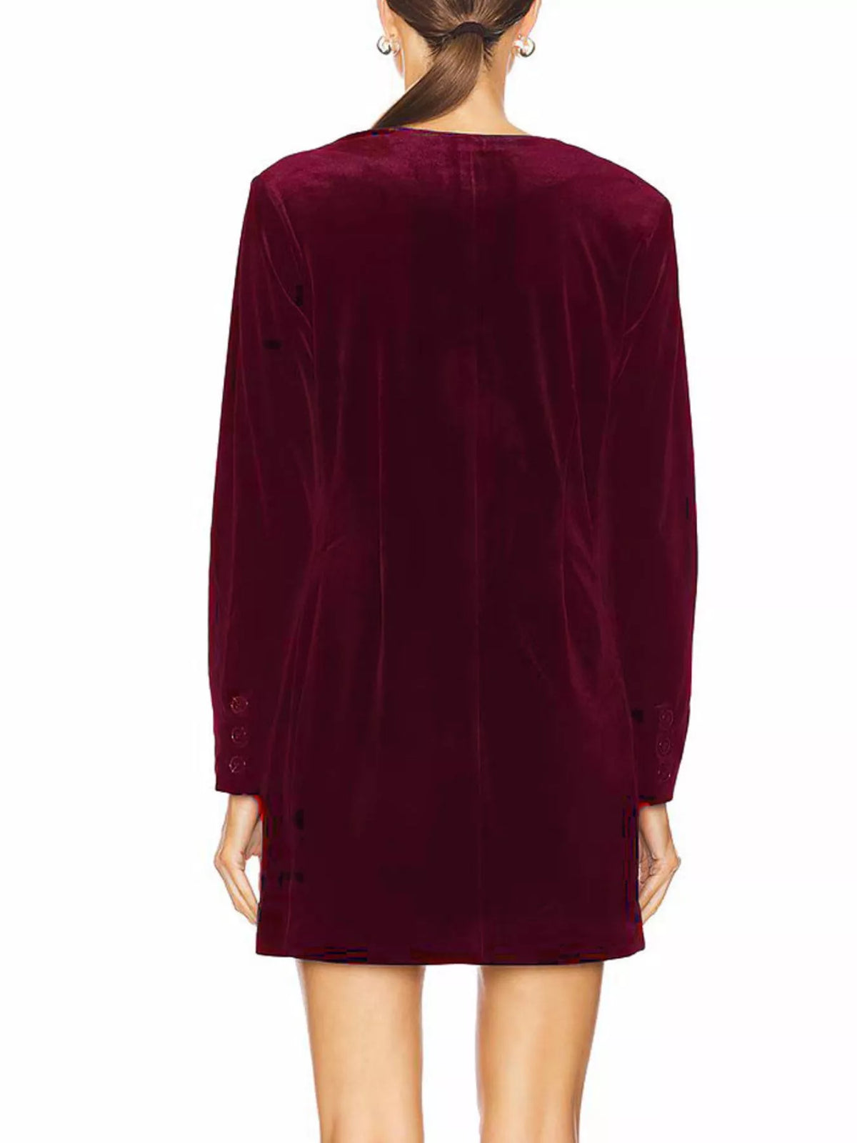 Velvet Double-Breasted Blazer Dress in Wine Red - Blossom's