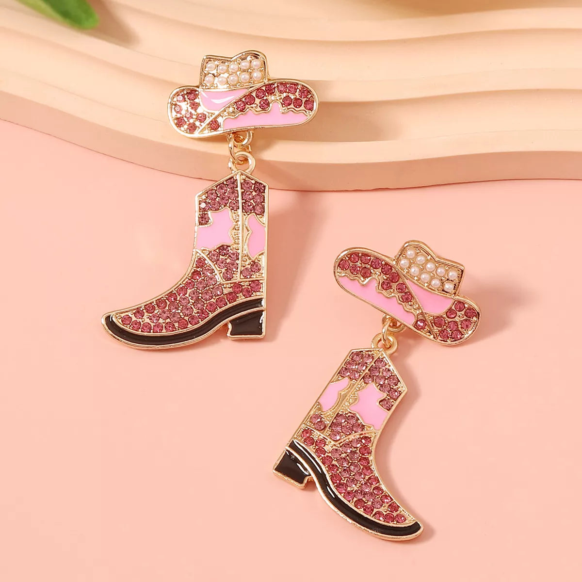 Rhinestone Boot Dangle Earrings - alternate earring view