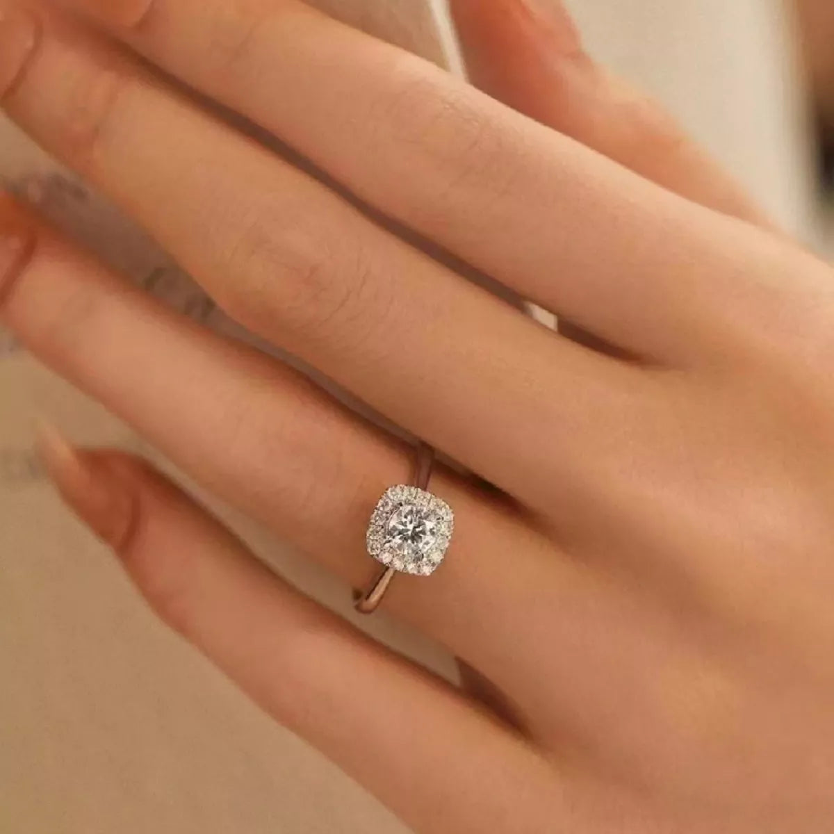 1 Carat Sterling Silver Moissanite Square Ring - alternate ring view