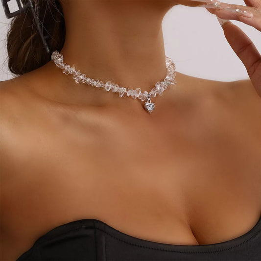 Irregular Crystal Chip Heart Pendant Necklace in Silver - women's pendant necklace