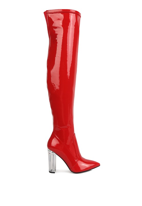 Patent Clear Heel Boots