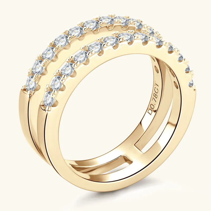 Sterling Silver Moissanite Double Layered Ring in Gold - women's ring