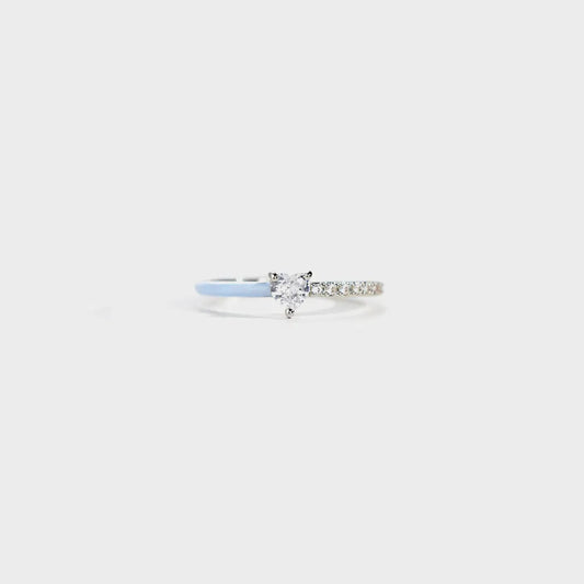 Heart Shape Inlaid Zircon Enamel Ring in Light Blue - women's ring