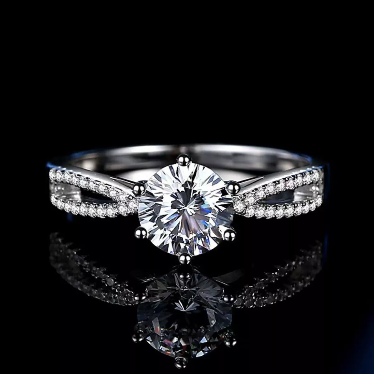 1 Carat Moissanite Sterling Silver Ring in Silver - women's ring