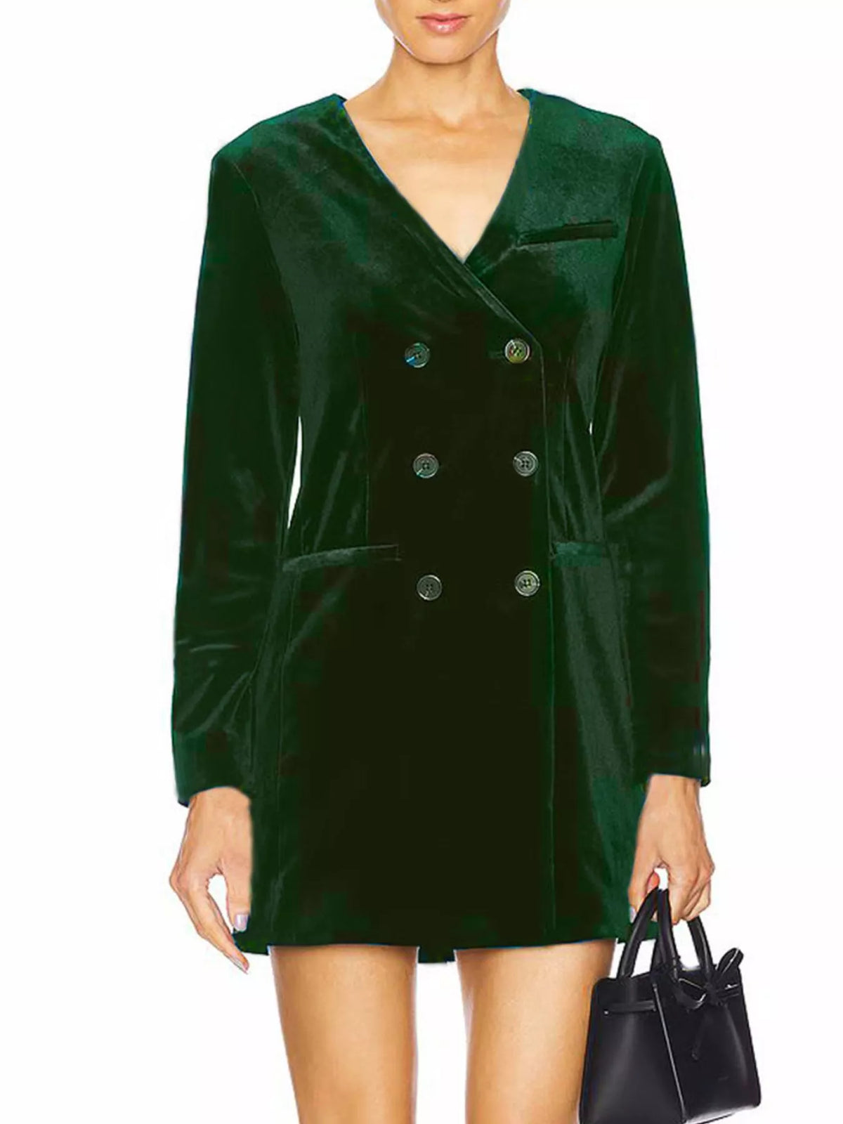 Velvet Double-Breasted Blazer Dress in Wine Red - Blossom's