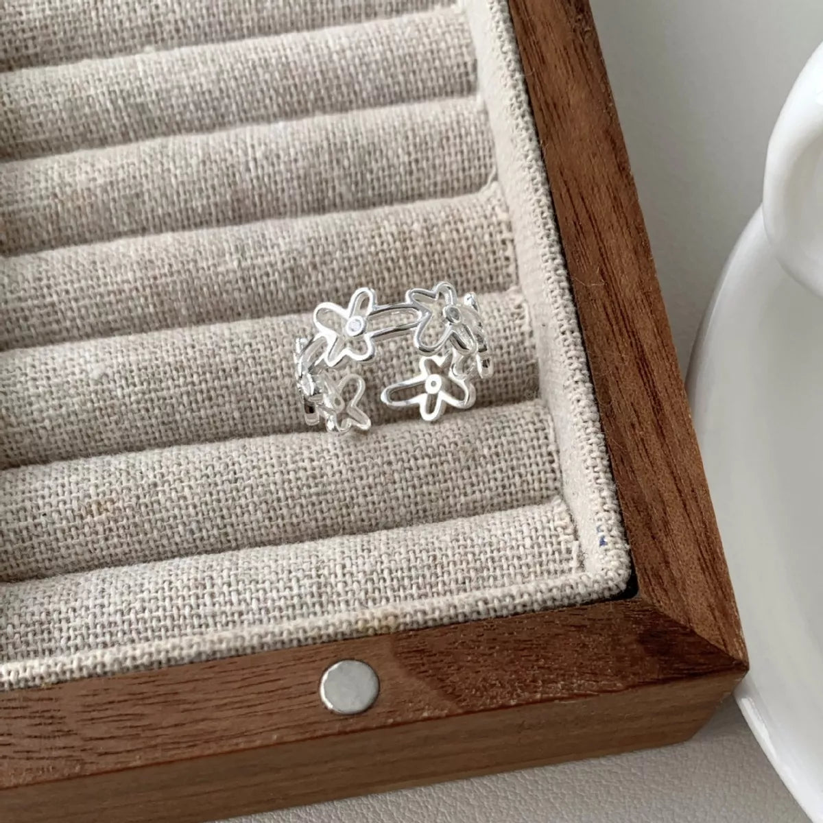 Sterling Silver Flower Open Ring - alternate ring view