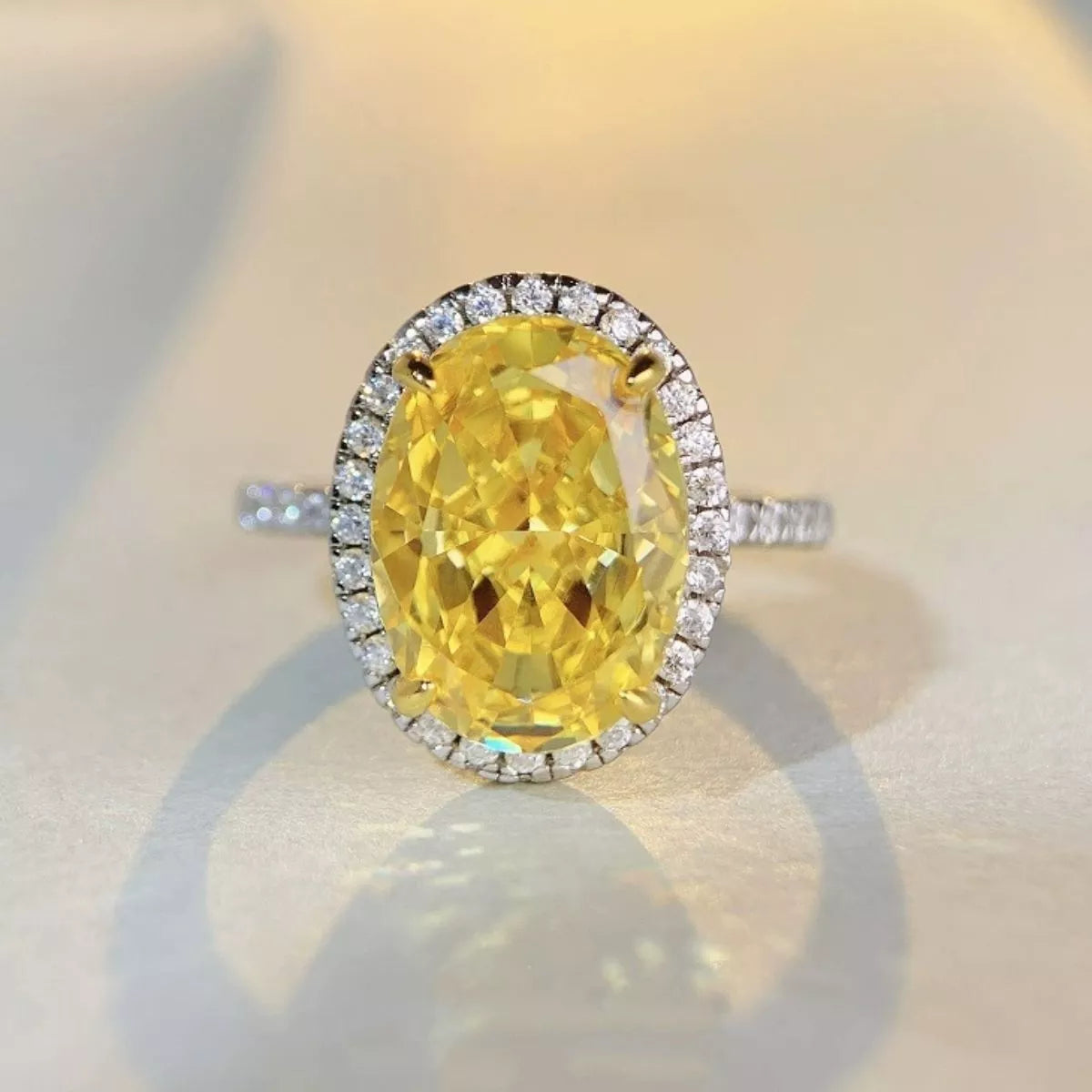 Sterling Silver Zircon Round Ring in Yellow - women's ring