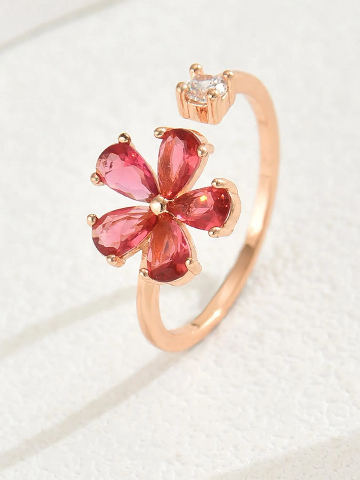 18K Gold-Plated Stainless Steel Zircon Flower Ring - alternate ring view