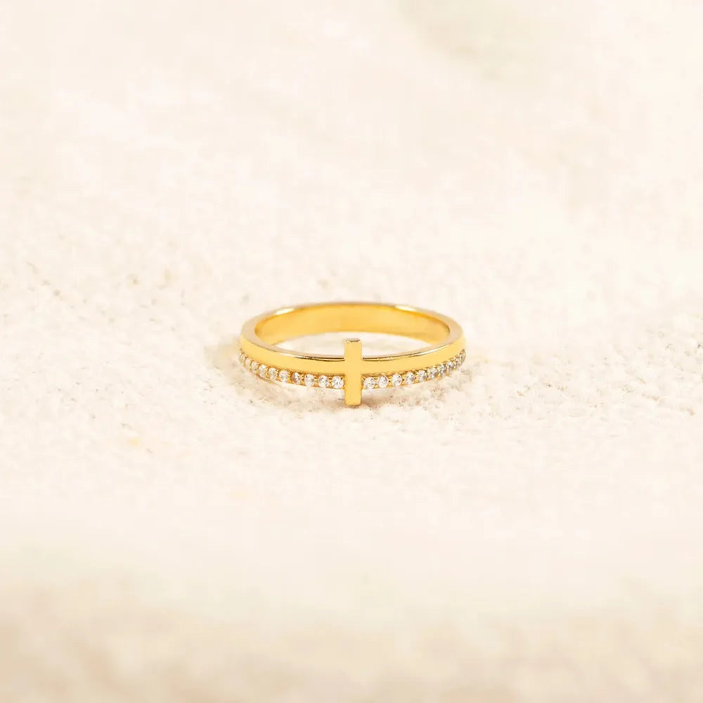 Zircon Sterling Silver Cross Ring in Gold - women's ring
