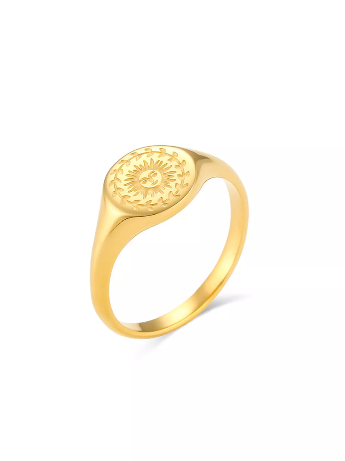 18K Gold-Plated Sun Motif Signet Ring in Style A - women's signet ring
