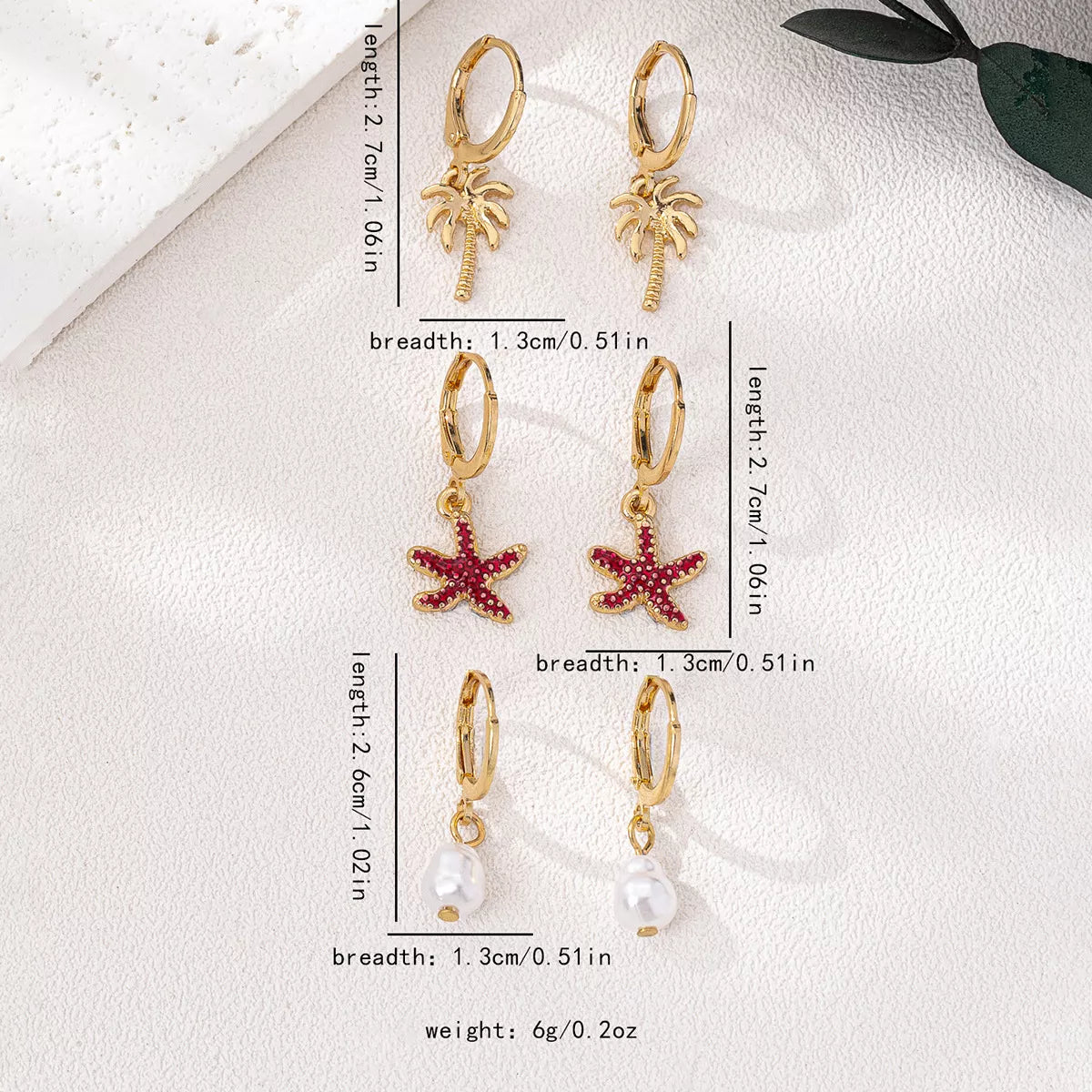 3-Pair 18K Gold-Plated Alloy Drop Earrings - alternate earring view