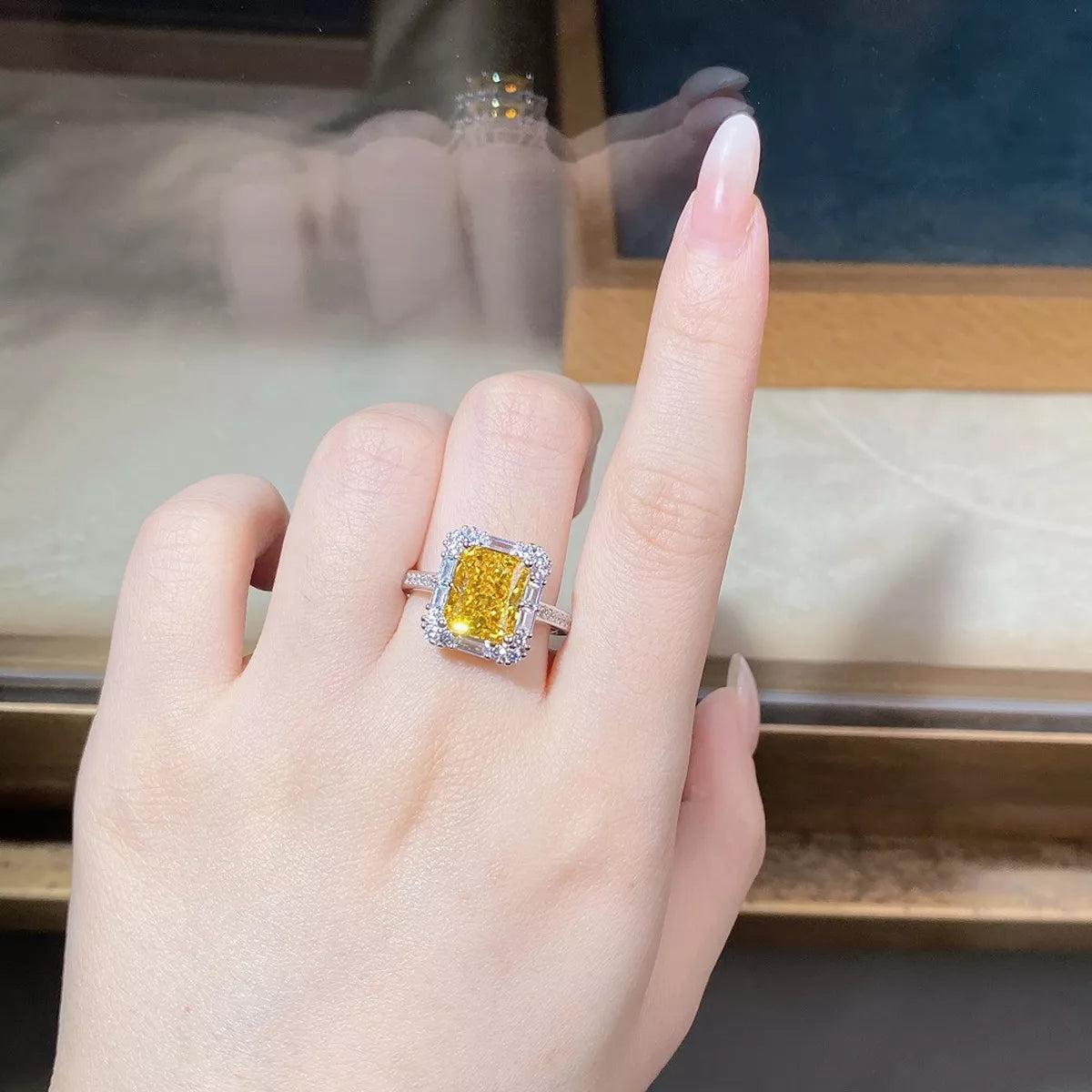 Sterling Silver Zircon Geometric Ring in Canary Yellow - women's ring