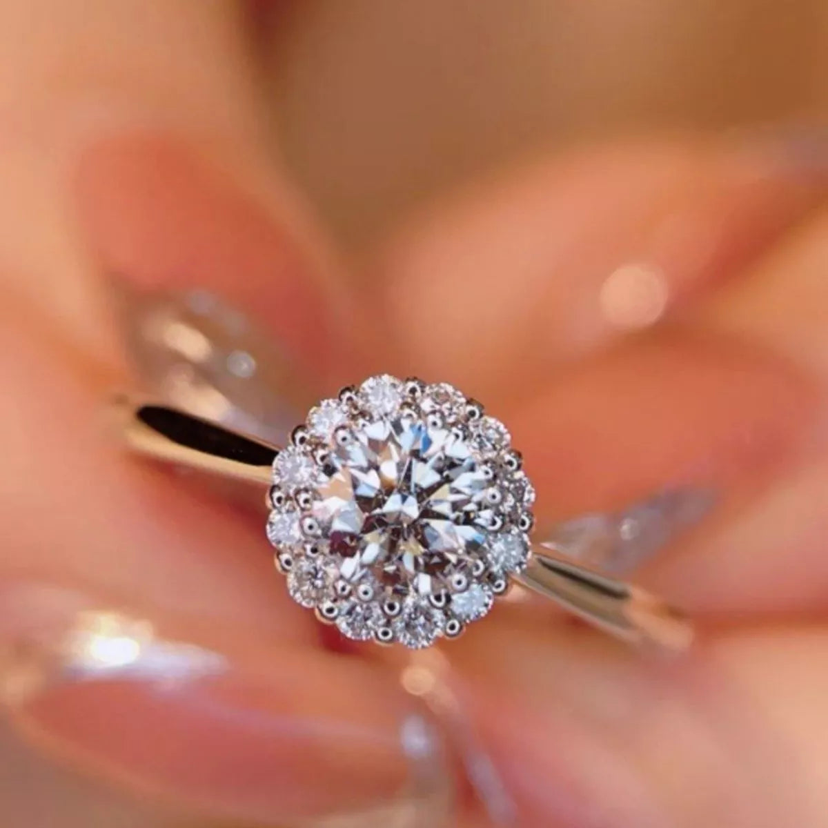 1 Carat Sterling Silver Moissanite Flower Ring - alternate ring view