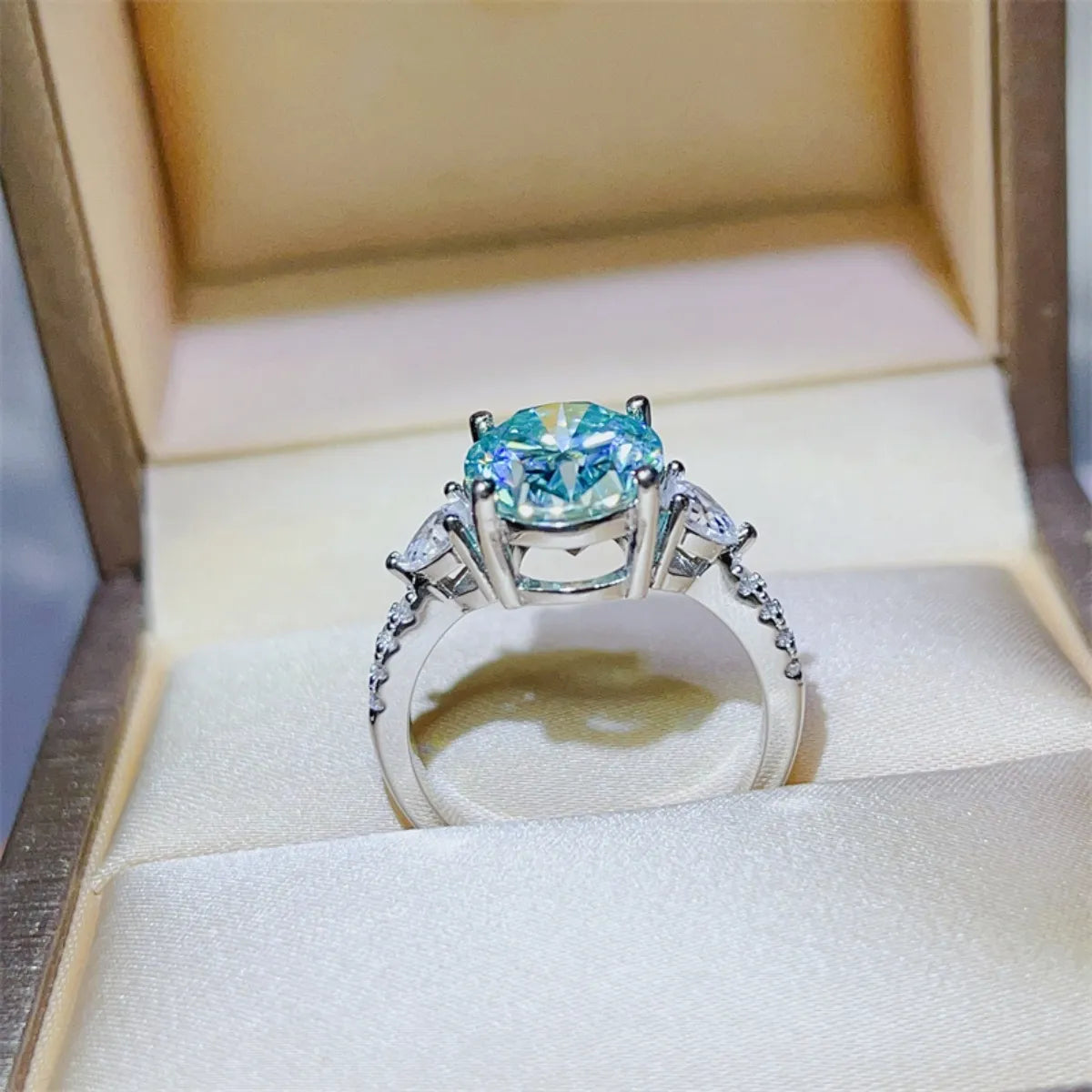 5 Carat Moissanite Sterling Silver Ring in Turquoise - women's ring