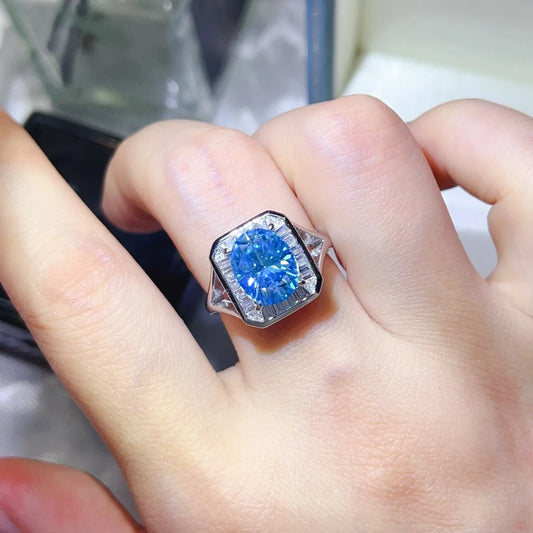 3 Carat Moissanite Square Ring in Light Blue - women's ring