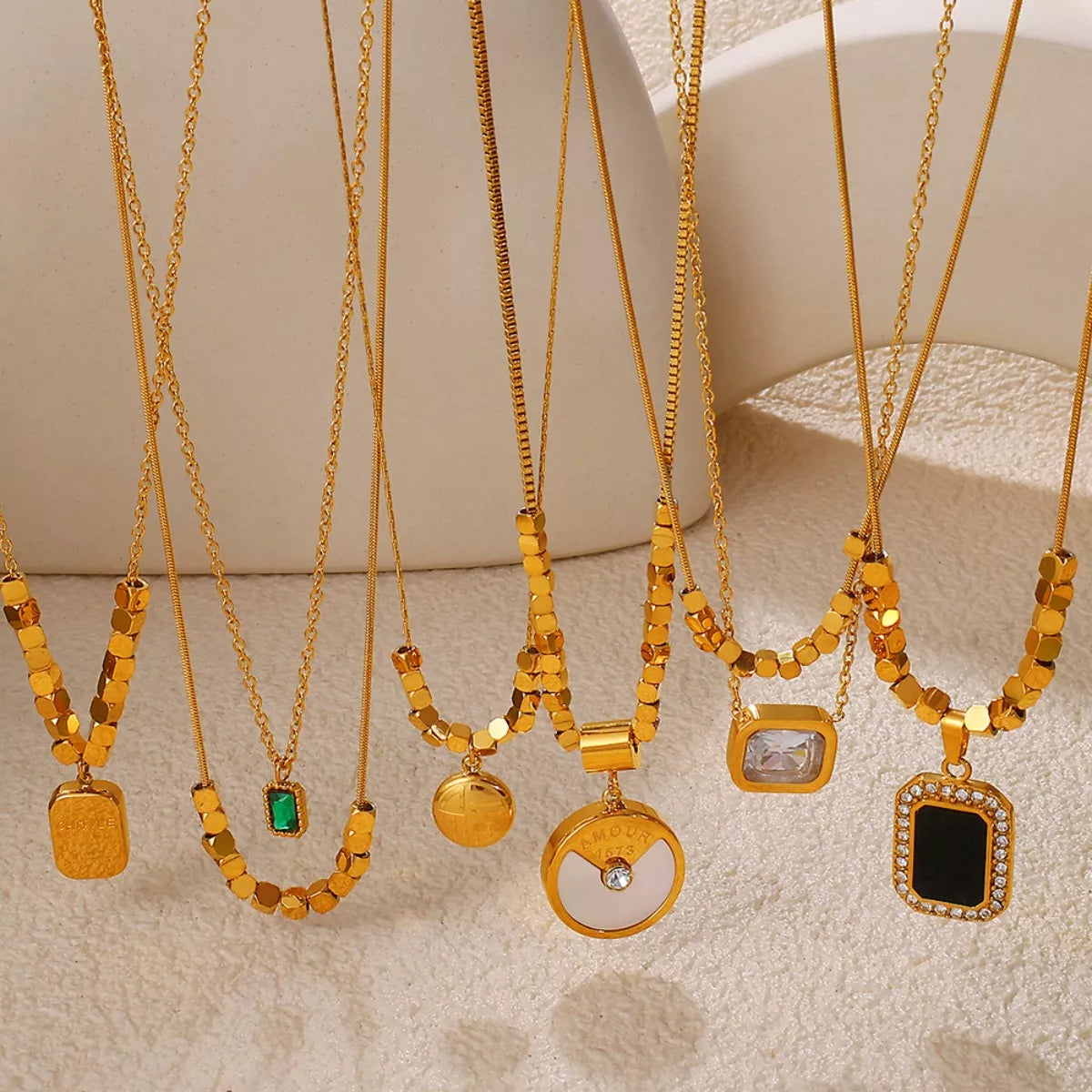 18K Gold-Plated Pendant Necklace in Black - women's pendant necklace