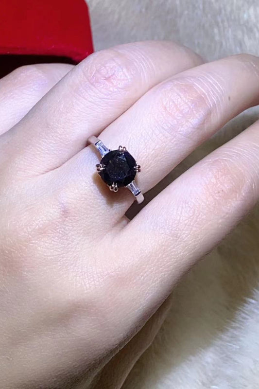 2 Carat Black Moissanite Platinum-Plated Ring in Black - women's ring