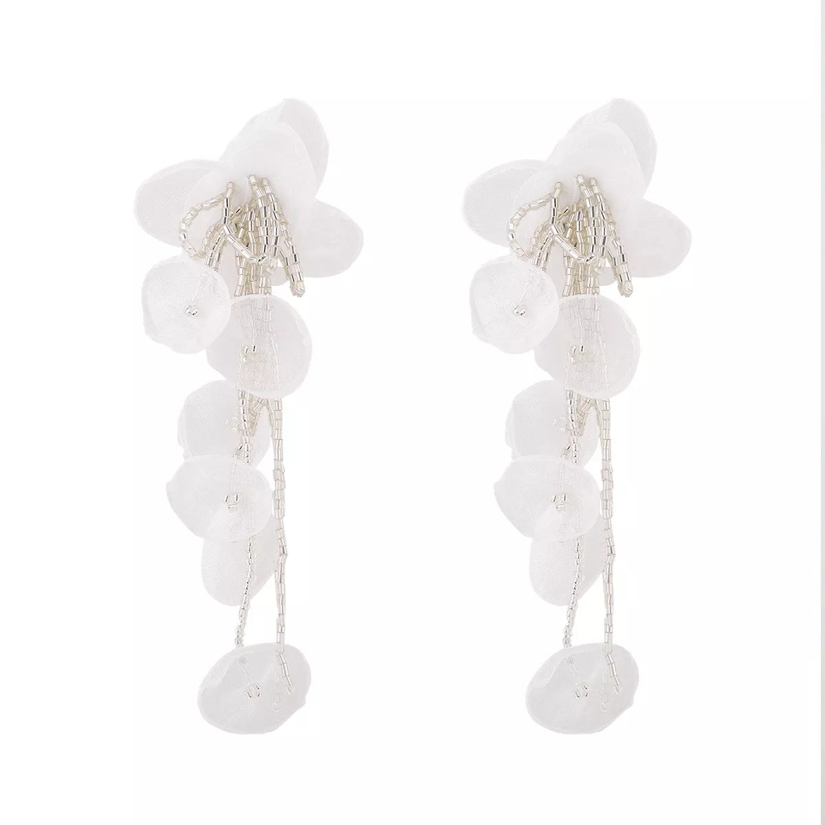 Floral Petal Beaded Tassel Drop Earrings - alternate earring view
