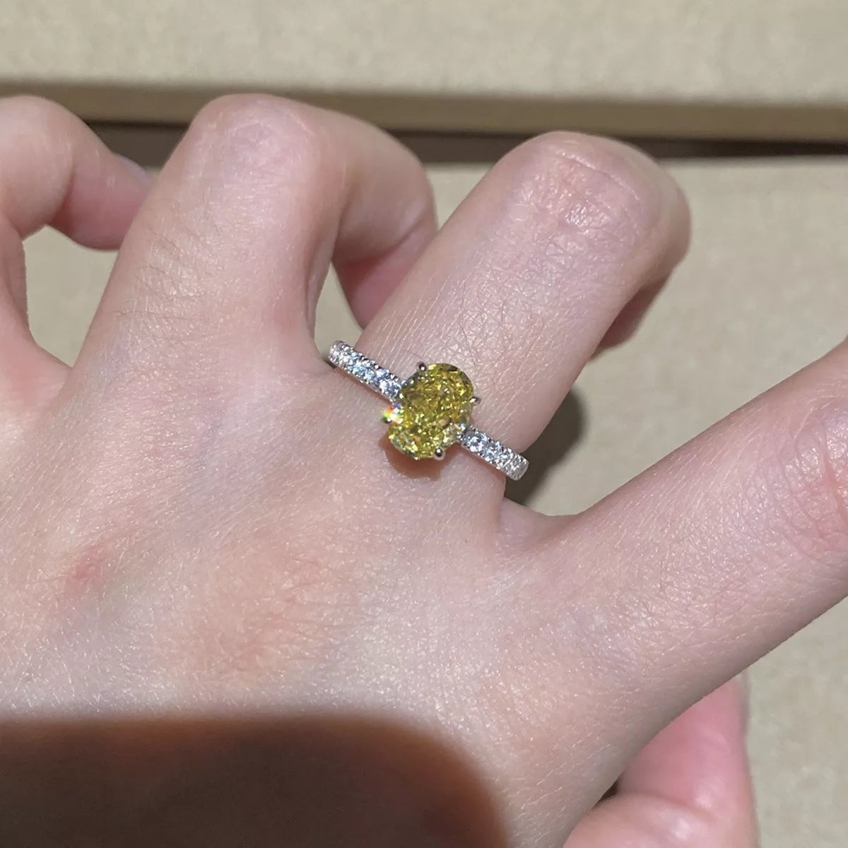 Copper Zircon Oval Ring in Yellow - women's ring