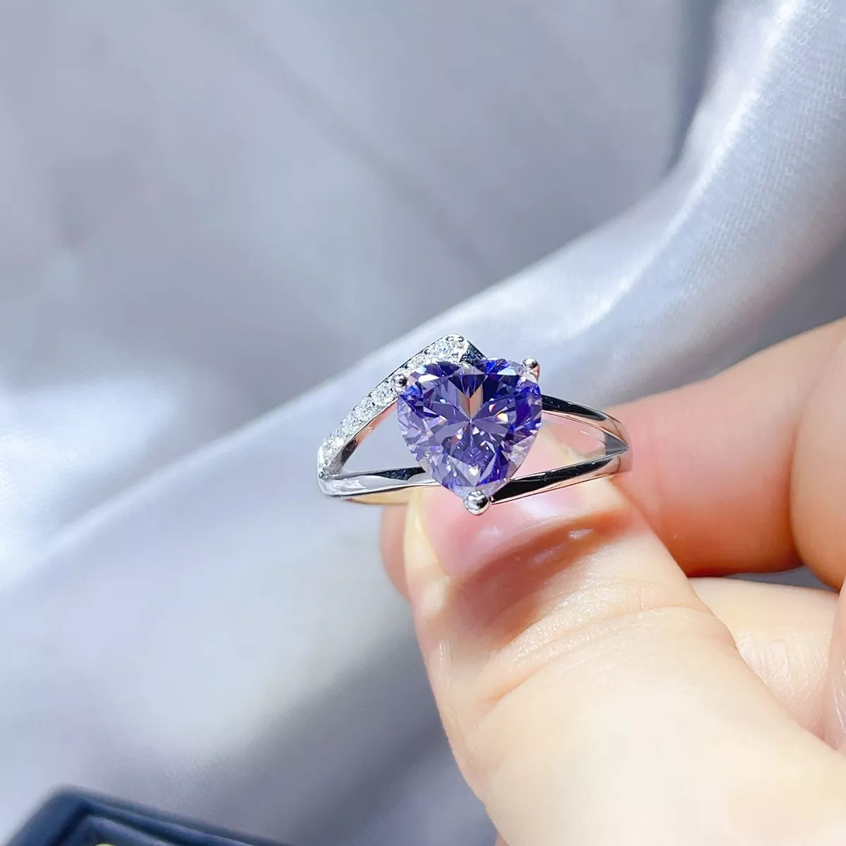 3 Carat Sterling Silver Moissanite Ring in Blue Purple - women's ring