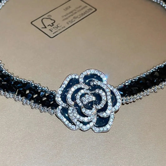 Alloy Crystal Rose Necklace - alternate necklace view