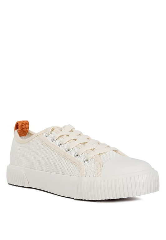 Chunky Sole Sneakers made with lightweight knitted textile for breathability. Featuring light cushion insoles for comfort, rubber outsole for durability, and flatform sole for added height. Designed with a rounded toe and rubber toe cap detail, plus lace-up closure and pull tabs for easy wear. Free shipping on all orders. Shop now!