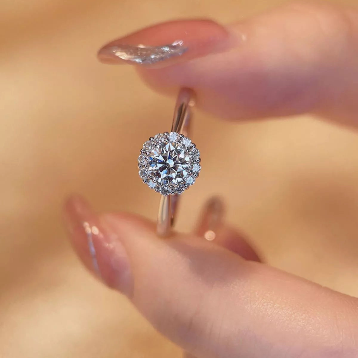 1 Carat Sterling Silver Moissanite Flower Ring - alternate ring view