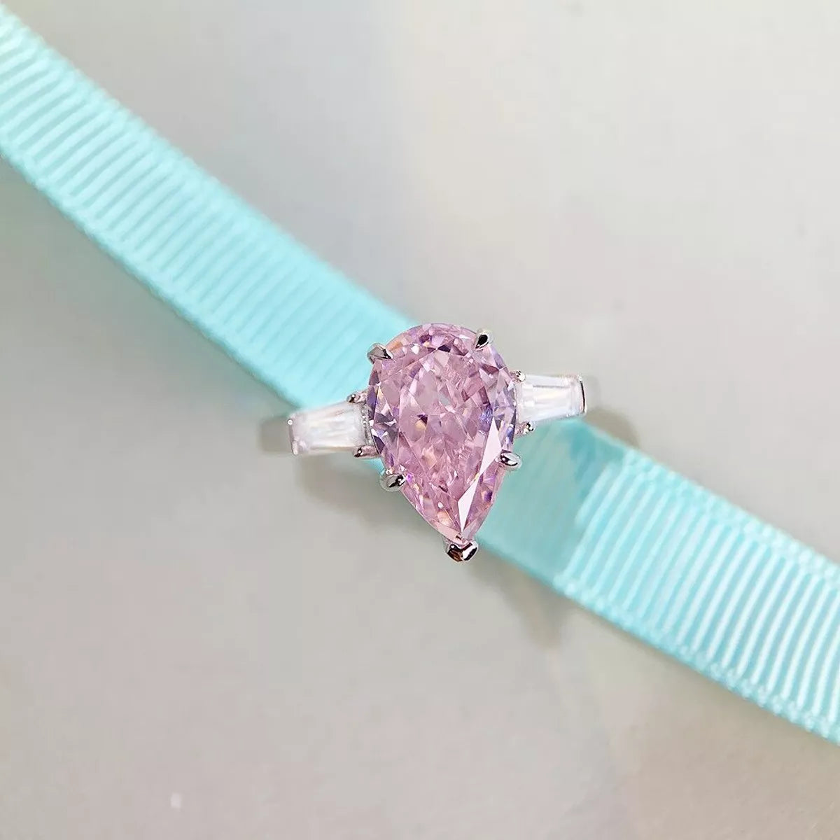 Sterling Silver Zircon Teardrop Ring in Blush Pink - women's ring
