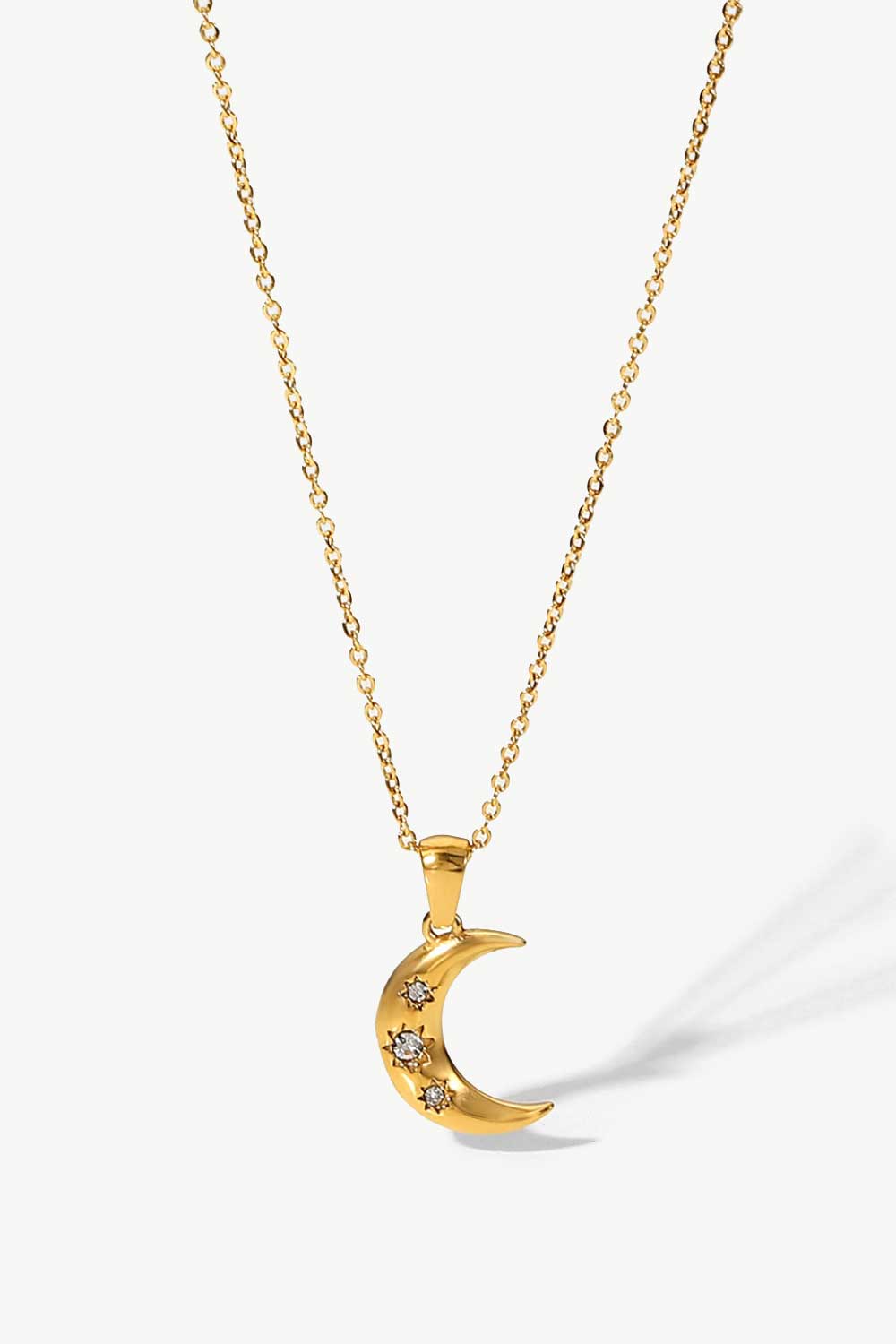18K Gold-Plated Inlaid Zircon Moon Pendant Necklace in Gold - women's pendant necklace