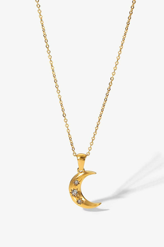 18K Gold-Plated Inlaid Zircon Moon Pendant Necklace in Gold - women's pendant necklace