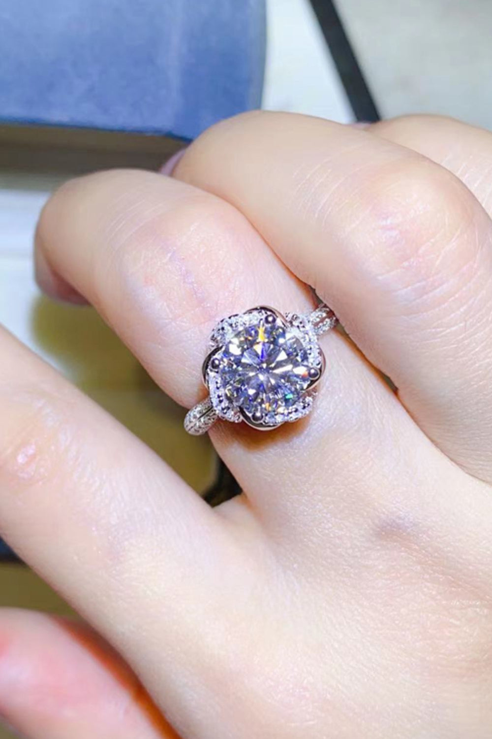 2 Carat Moissanite Sterling Silver Ring in Silver - women's ring