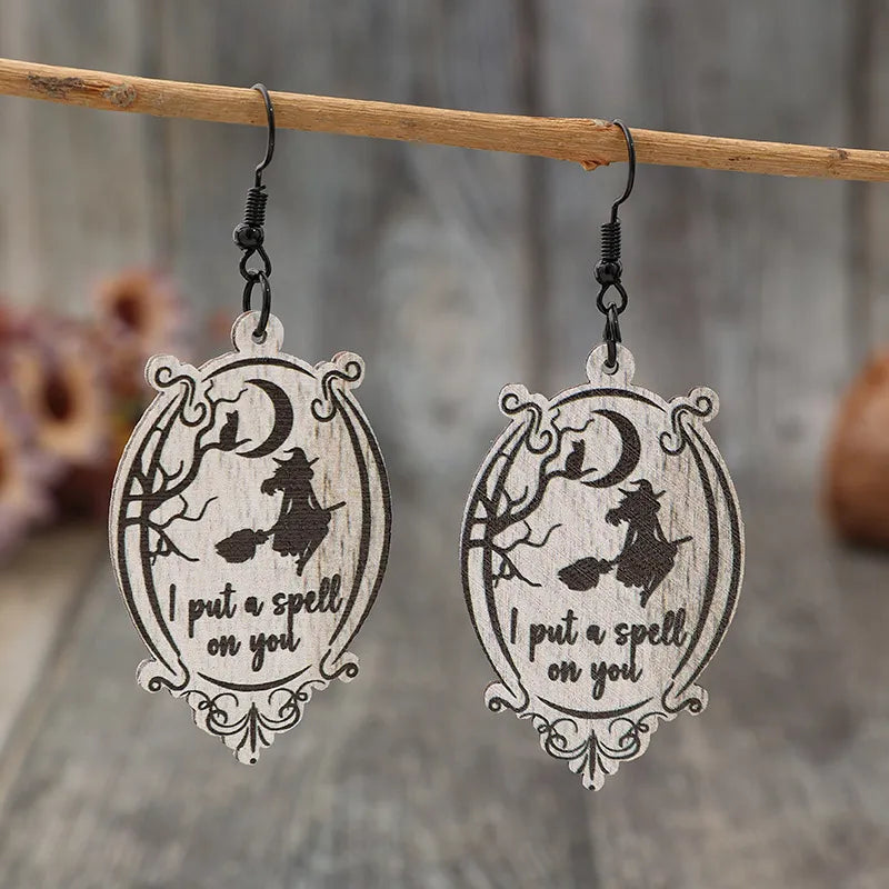 Witch Wooden Dangle Earrings in Black - women's dangle earrings