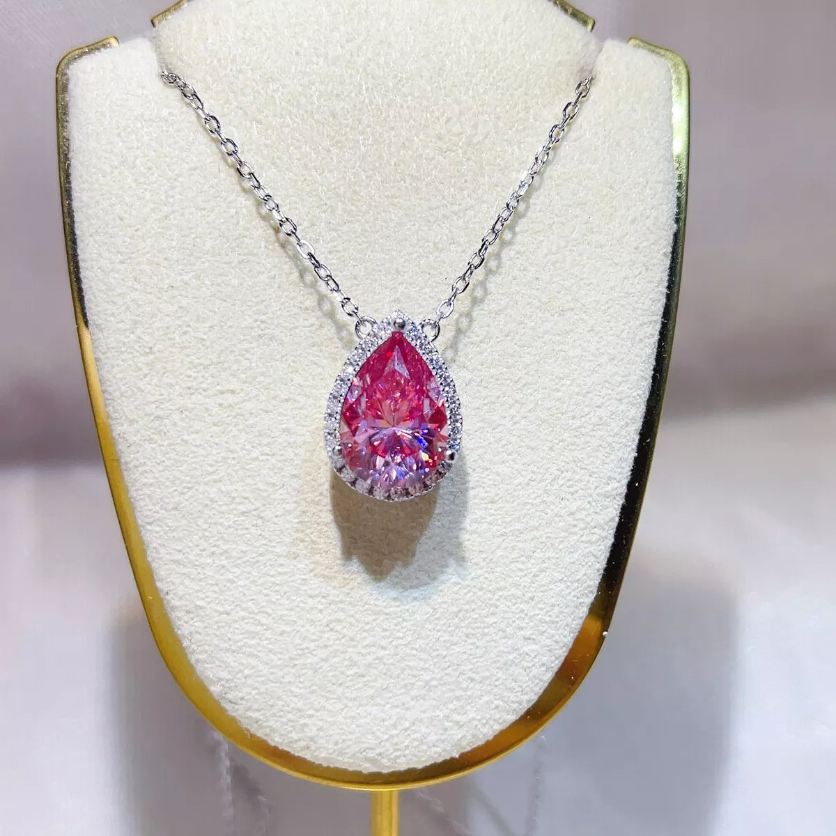 5 Carat Sterling Silver Moissanite Pendant Necklace in Fuchsia Pink - women's pendant necklace
