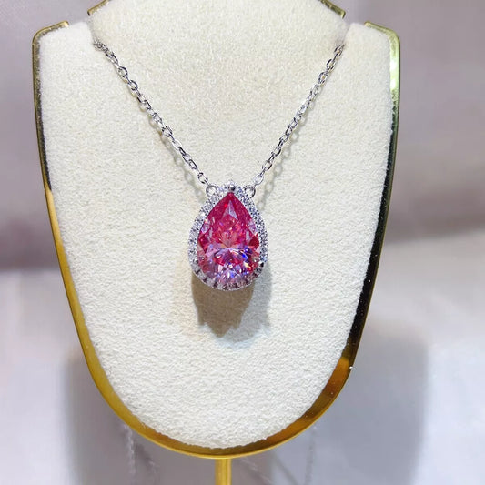 5 Carat Sterling Silver Moissanite Pendant Necklace in Fuchsia Pink - women's pendant necklace