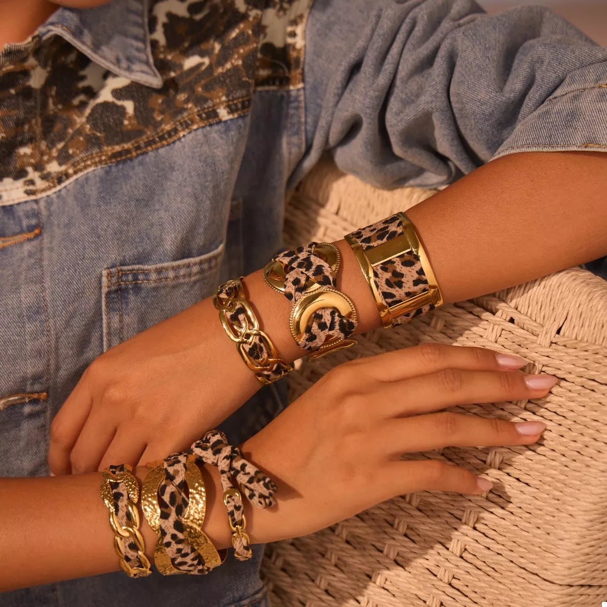 Leopard Ribbon 18K Gold-Plated Open Bracelet in Gold - women's bracelet