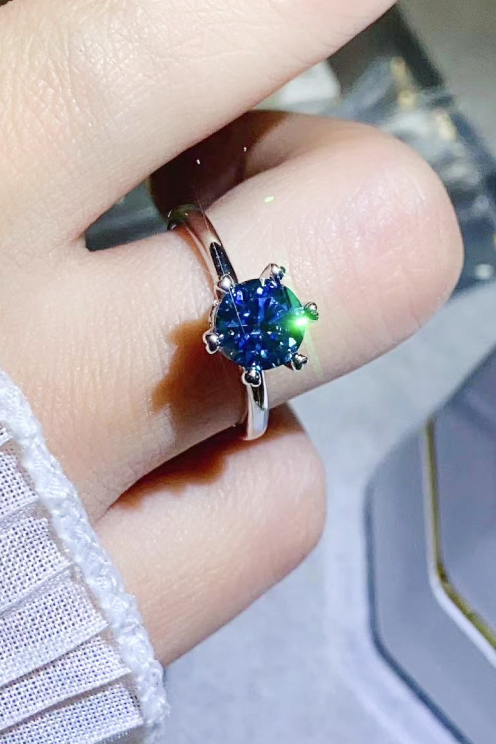 1 Carat Moissanite 6-Prong Solitaire Ring in Blue - women's solitaire ring