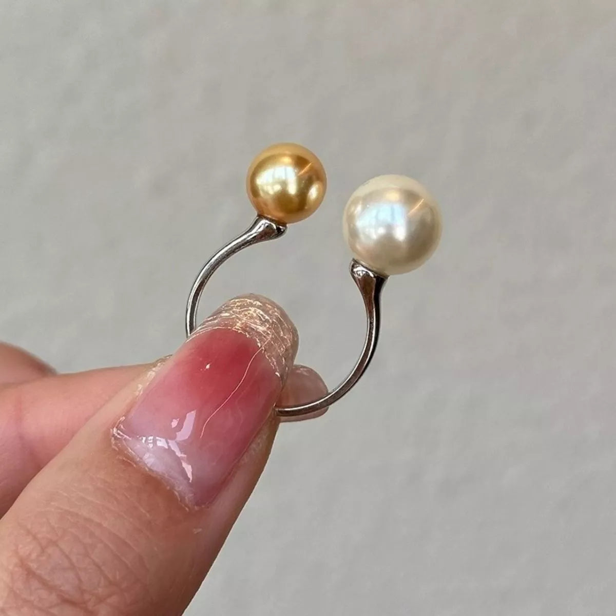 Double Pearl Open Ring - alternate ring view